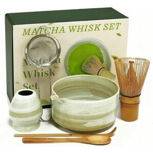 Matcha Whisk Set, Matcha Set, 6 Pieces, with Bamboo Whisk, Ceramic set of 6